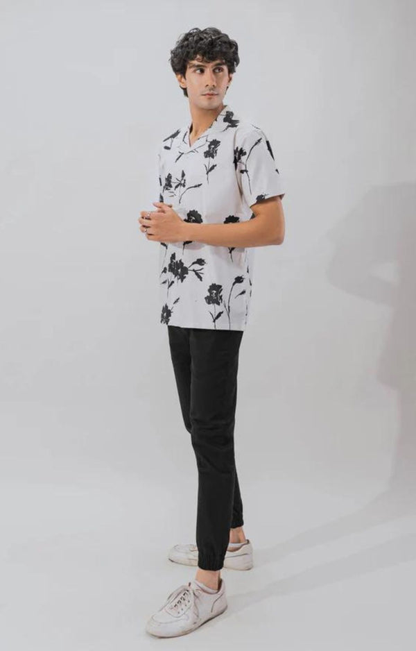 MEN’S BLACK/White FLOWER SHORT SLEEVE SHIRT