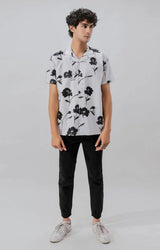 MEN’S BLACK/White FLOWER SHORT SLEEVE SHIRT