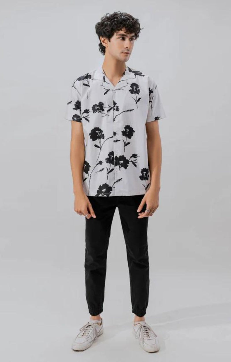 MEN’S BLACK/White FLOWER SHORT SLEEVE SHIRT