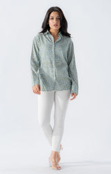 WOMEN RED/GREEN FLOWER SHORT SLEEVE SHIRT