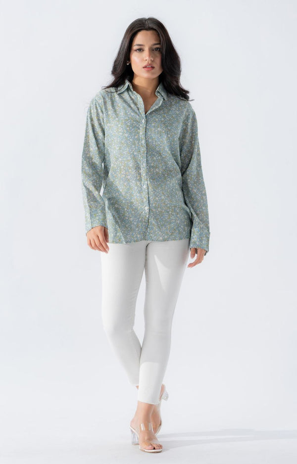 WOMEN RED/GREEN FLOWER SHORT SLEEVE SHIRT