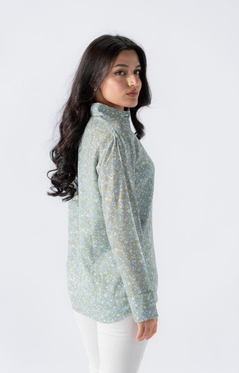WOMEN RED/GREEN FLOWER SHORT SLEEVE SHIRT