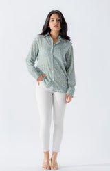 WOMEN RED/GREEN FLOWER SHORT SLEEVE SHIRT