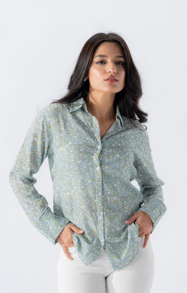 WOMEN RED/GREEN FLOWER SHORT SLEEVE SHIRT