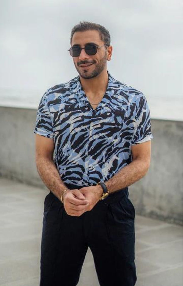 MEN’S BLUE FLORAL HALF SLEEVE SHIRT