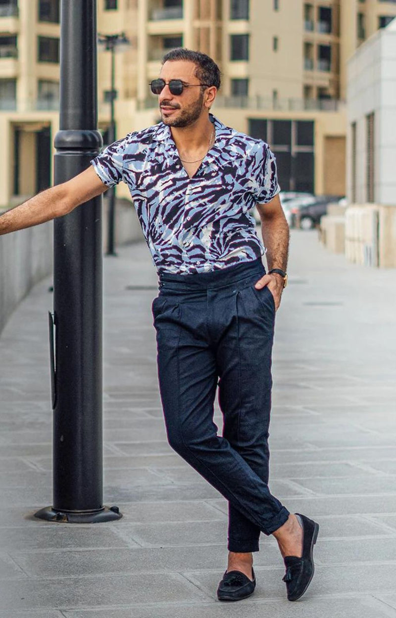 MEN’S BLUE FLORAL HALF SLEEVE SHIRT