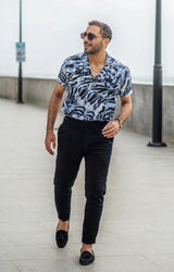 MEN’S BLUE FLORAL HALF SLEEVE SHIRT