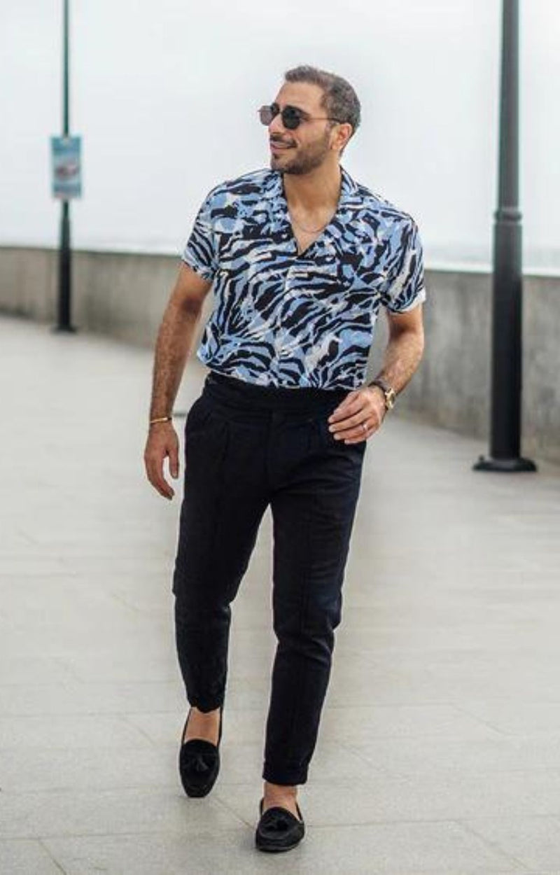 MEN’S BLUE FLORAL HALF SLEEVE SHIRT